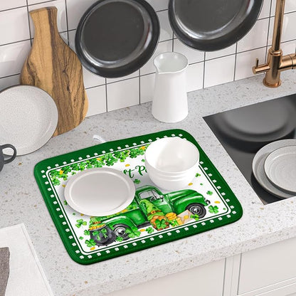 Shamrock Gnome Truck Dish Drying Mat Lucky Clover Dish Drainer Mat 16x18 inch - Image 6