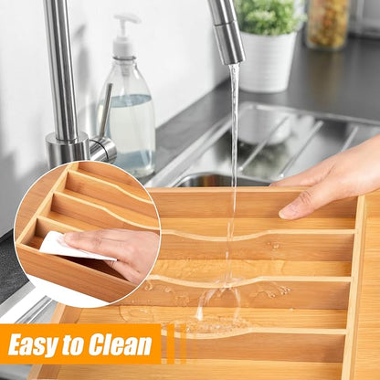 Bellsal Bamboo Silverware Drawer Organizer, Kitchen Utensil Drawer Organizers - Image 6