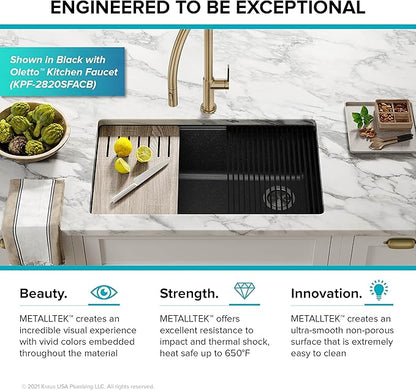 KRAUS Kitchen Sink Bellucci 32” Undermount Workstation Granite, Metallic White, Accessories, KGUW1-33WH