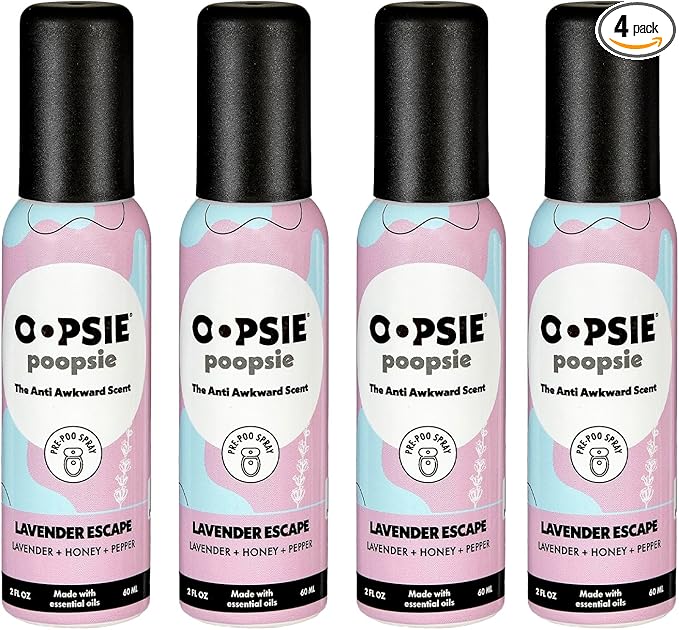 OOPSIE POOPSIE - Lavender Escape - Before & After You Go Toilet Spray 2oz - Portable Odor Eliminator - 4 Pack