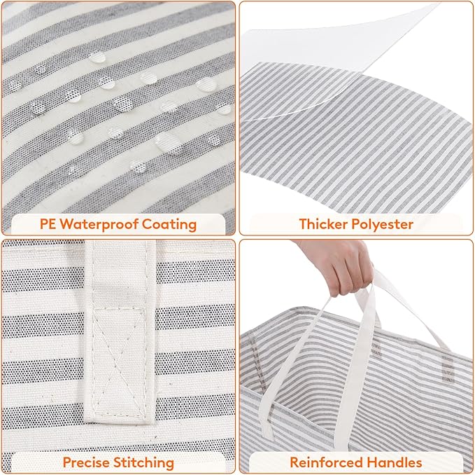 Lifewit 3 Pack Laundry Hamper Large Collapsible Laundry Baskets, Freestanding Waterproof Clothes Hamper with Easy Carry Handles in Laundry Room Bedroom Bathroom College Dorm for Adults, Gray, 3 x 125L