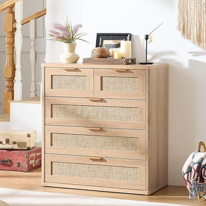 LEYAOYAO Rattan Dresser for Bedroom, 33.5" Tall Chest of Drawers, Modern 5 - Image 8