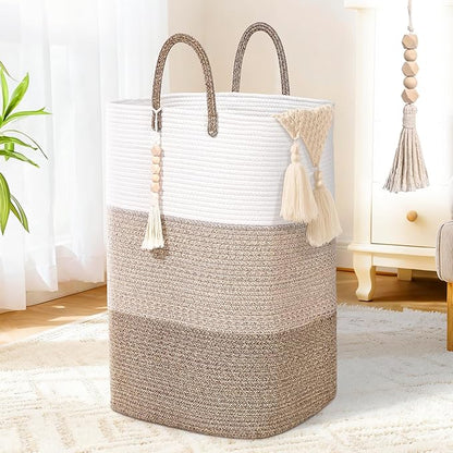 Woven Laundry Basket for Clothes, 65 L Large Rectangle Laundry Hampers by WENMER