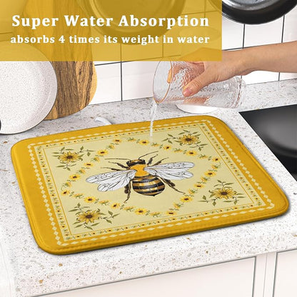 Giwawa Sunflower Bee Dish Drying Mat, Summer Rustic Sunshine Floral Dish - Image 7