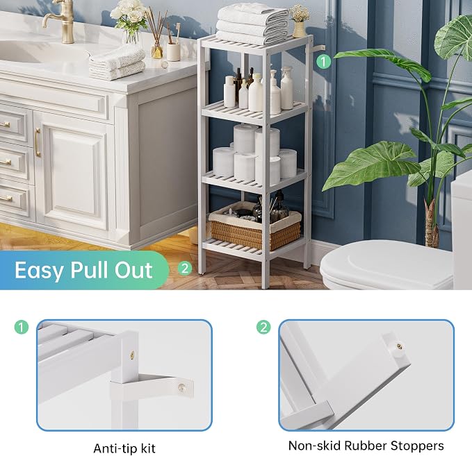 SMIBUY Bathroom Storage Shelf, 5-Tier Bamboo Rack Organizer - Image 7