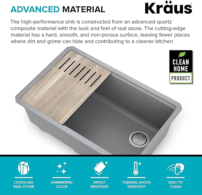 KRAUS Kitchen Sink Bellucci 29” Undermount Workstation Granite, Metallic Gray, Accessories, KGUW2-30MGR