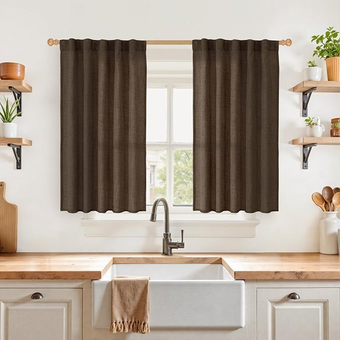 YoungsTex Brown Linen Curtains 48 Inches Long - Image 2