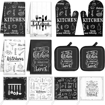 Bencailor 12 Pcs Farmhouse Kitchen Decor and Accessories Sets 4 Black and White by Bencailor