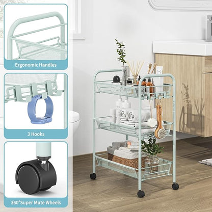 TOOLF 3-Tier Metal Rolling Cart, Mesh Wire Easy Assemble Utility Cart, Storage - Image 3