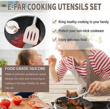 E-far Silicone Cooking Utensils Set, Heat Resistant Kitchen Spatulas Turner - Image 6