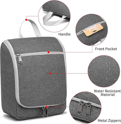 Della Gao Travel Hanging Toiletry bag for Men & Women, Water-resistant Sturdy Nylon Toiletries Organizer for Cosmetics, Makeup Brushes, Shaving Tools, Bathroom Bag, Grey