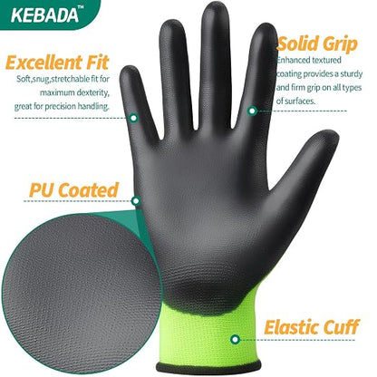 Kebada W1 Work Gloves for Men and Women, Touchscreen PU Coated Gloves - Image 2