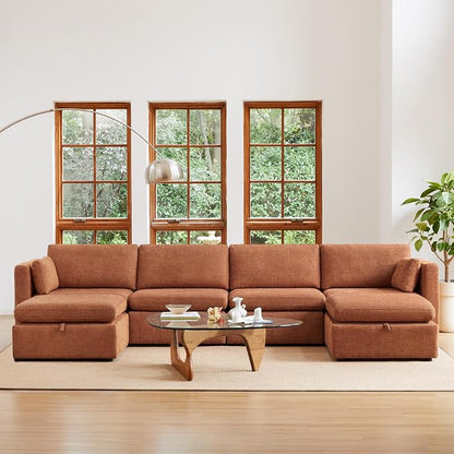 CHITA Terracotta 6-Seat U-Shaped Modular Sofa Set, Extra Large Sectional Couch - Image 3