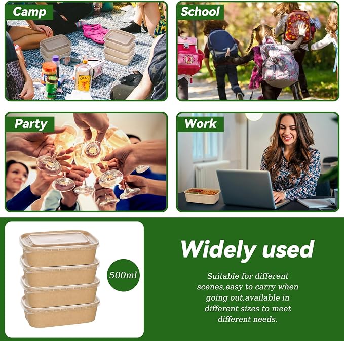 50-Pack 35oz Disposable Kraft Paper Bowls【with Lids and Forks】, Large Meal Prep - Image 6