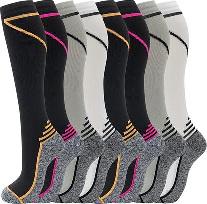 fenglaoda 8 Pairs Compression Socks for Men & Women 20-30 mmHg Knee High Nurse Pregnant Running Medical and Travel Athletic