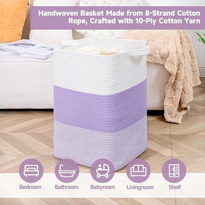 CLHMILY&Z 75L Laundry Basket Rectangular Lavender Rope - Image 3