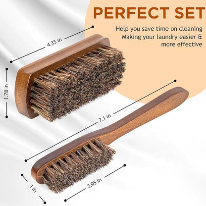 Horsehair Laundry Stain Brushes Set 2pcs by TAKAVU, Natural Soft Bristle - Image 2