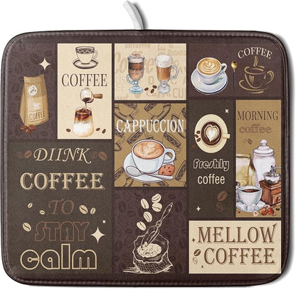 Brown Coffee Dish Drying Mat 16x18 Inch Coffee Cup Espresso Machine Pad by Giwawa