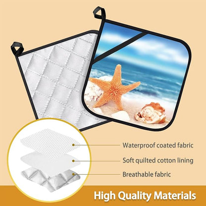 Beach Starfish Shells Pot Holder Set of 2, Heat Resistant Potholders Oven Hot - Image 3