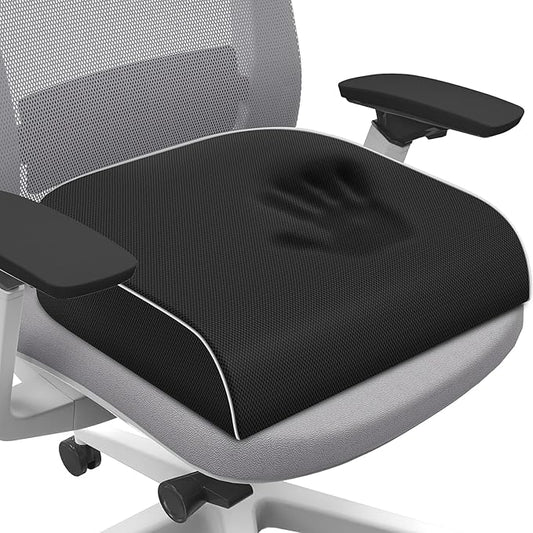 Seat Cushion for Tailbone Pain Relief, Office Chair Cushion, Memory Foam Large Chair Cushion with Non-Slip Cover for Soft Support at Office Chair, Car Seat, Airplane Black/XLarge