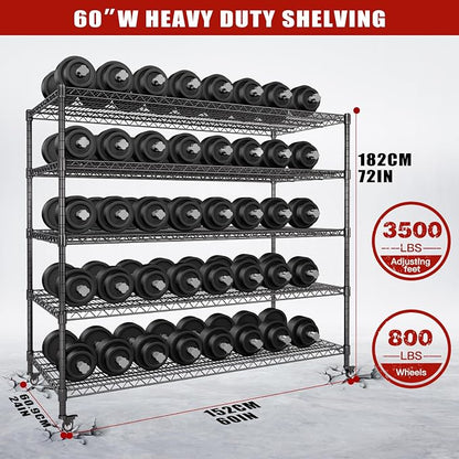 AIRAJ 60” W Storage Shelves Heavy Duty | 5 Tier Wire Shelving | 3500 LBS Metal - Image 3