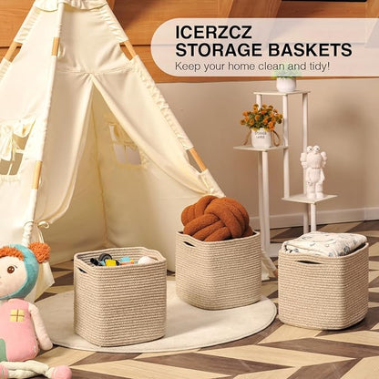 11 Inch Cube Storage Bins, Storage Cube Organizer Bins, Woven Cotton Rope - Image 6