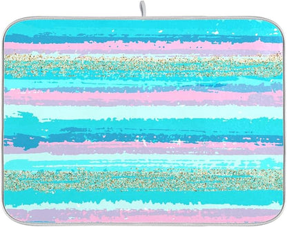 Turquoise Stripe Dish Drying Mat by Wamika