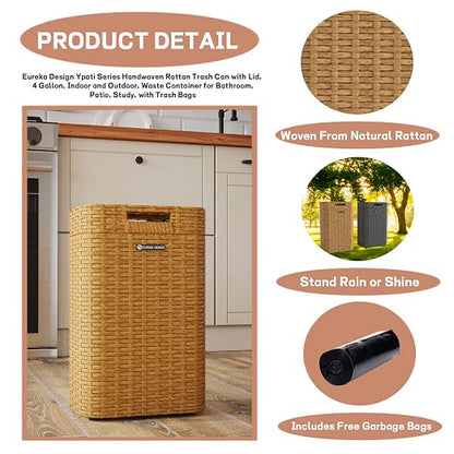 Ypati Handwoven 4 Gallon Rattan Trash Can - Image 4