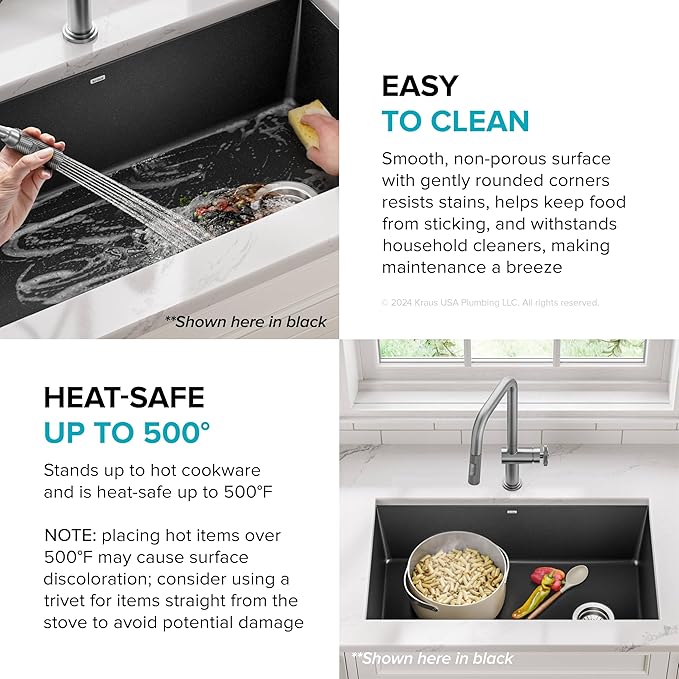 KRAUS Forteza 32-inch Undermount Single Bowl Granite Kitchen Sink in Grey, KGU-55GREY