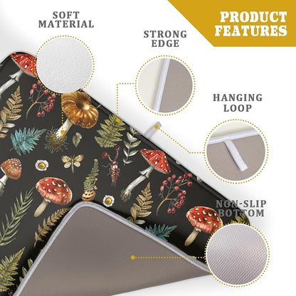 Natural Botanical Dish Drying Mat Mushroom Fern Leaves Berry Drainer Mat Black - Image 4