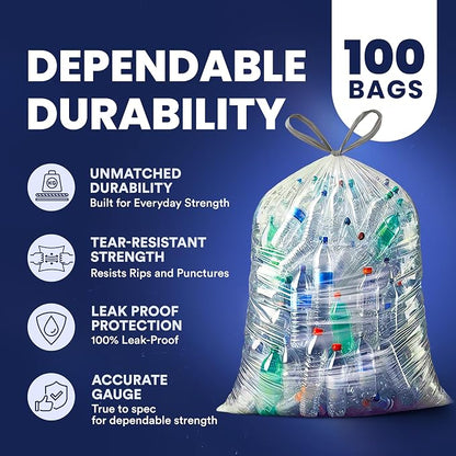 Plasticplace 32-33 Gallon Recycling Bags │ 0.9 Mil │ Clear Drawstring Garbage - Image 4