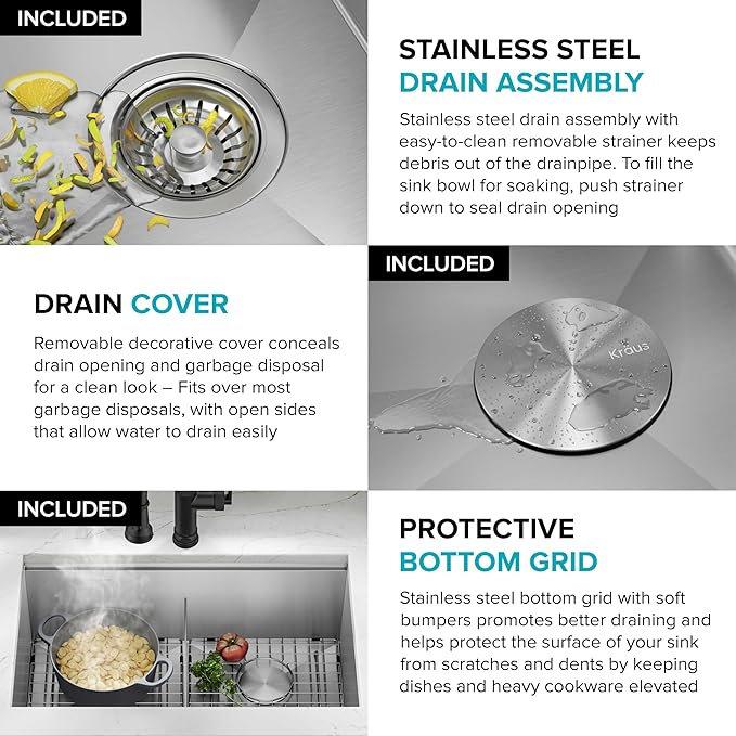 KRAUS Kore 33-Inch Undermount Workstation 16 Gauge Double Bowl Stainless Steel Kitchen Sink with Accessories, KWU112-33