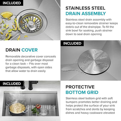 KRAUS Kore 33-Inch Undermount Workstation 16 Gauge Double Bowl Stainless Steel Kitchen Sink with Accessories, KWU112-33