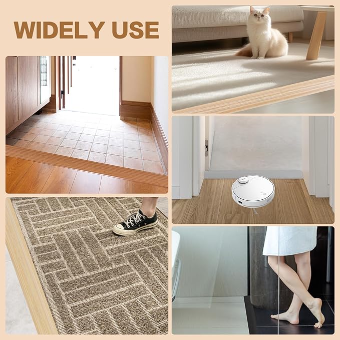 Floor Transition Strip Vinyl Door Threshold Ramp Self Adhesive Carpet Edging Strip Doorway Edge Trim, Overlap Edge Reducer for Laminate Carpet, Floor, Tile (Light Yellow Grain, 3/5" to 4/5", 6.6Ft)