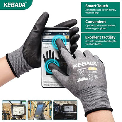 Kebada W1 Work Gloves for Men and Women, Touchscreen PU Coated Gloves - Image 3
