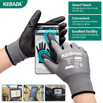 Kebada W1 Work Gloves for Men and Women, PU Coated Safety Gloves - Image 3