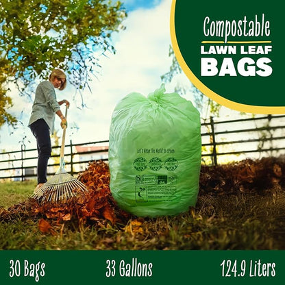 30-33 Gallon Compost Bags 30 Bags Yard Waste Bags Flat-Top Liners Compostable - Image 6