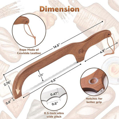 Bread Knife for Homemade Bread, 14.5" Wooden Sourdough Bread Knife, Sourdough - Image 5