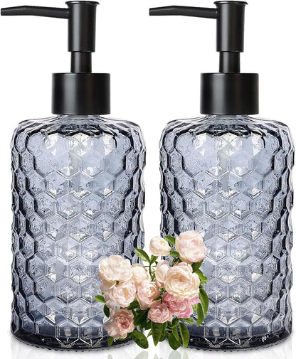 Clear Charcoal Blue Glass Soap Dispenser by Ulable