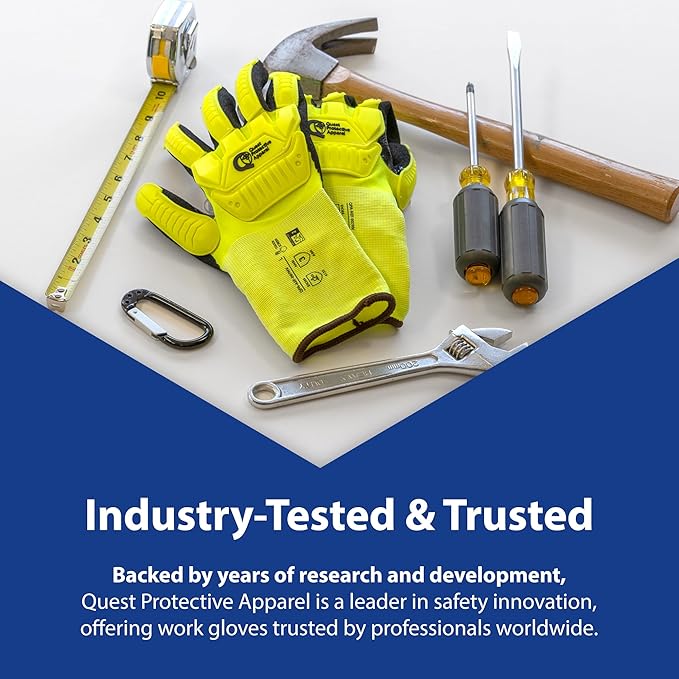 Quest Protective Apparel - High Visibility Cut Resistant Work Gloves - Puncture Resistant Safety Gloves for Men and Women Medium, 1 Pair