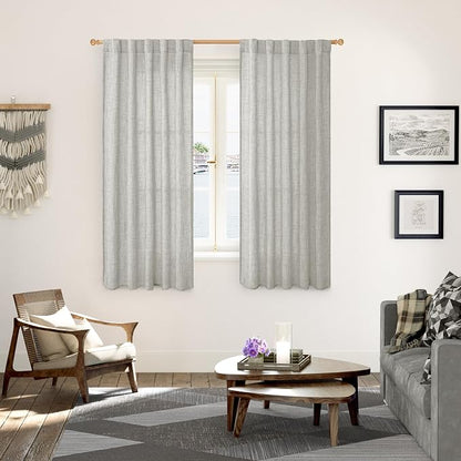 YoungsTex Light Grey Linen Curtains 63 Inch Length - Image 3