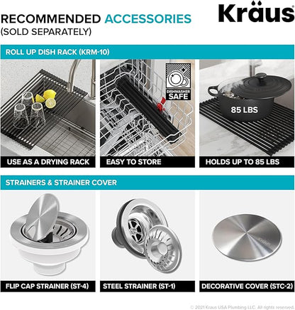 KRAUS Dex 25-inch Undermount 16 Gauge Stainless Steel Single Bowl ADA Kitchen Sink, KA1AS25B