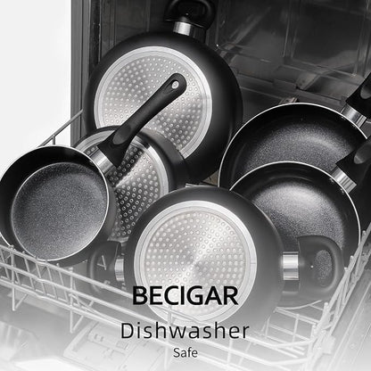 BECIGAR 8pcs Black Ceramic Pots and Pans Set, Cooking Pan Set, Cooking Pot Set - Image 6