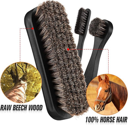 4 Pcs Horsehair Shine Shoes Brush Kit Polish Dauber Applicators Cleaning - Image 2