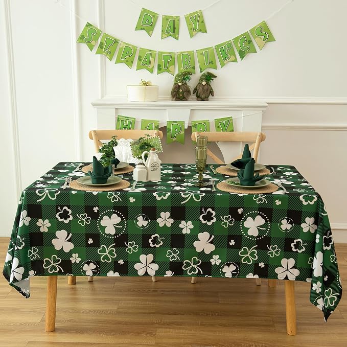 Green Gingham Shamrock Plaid Tablecloth - Image 9