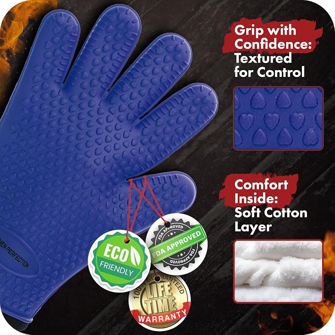 KITCHEN PERFECTION XL Silicone Smoker Oven Gloves-Extreme Heat Resistant BBQ - Image 2