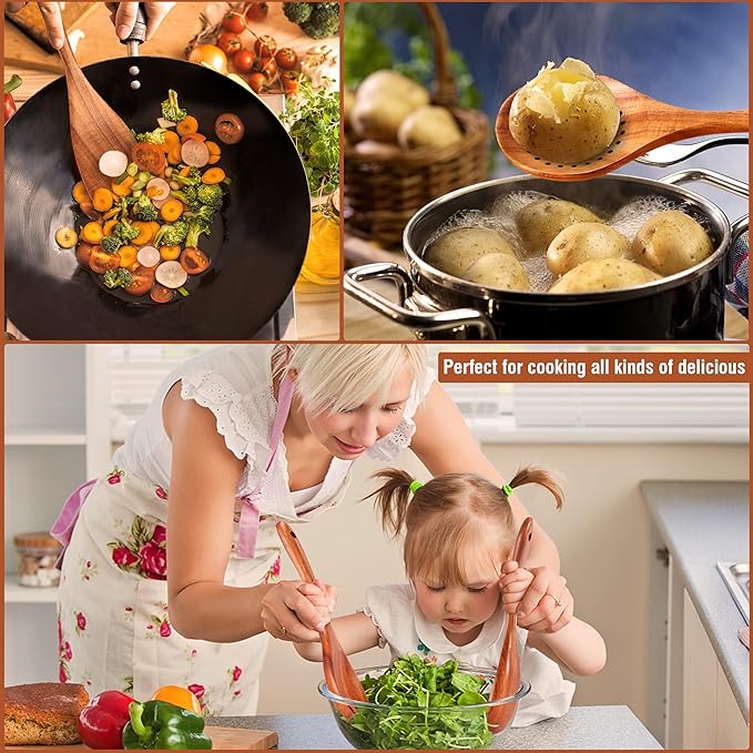 Mooues 12 Piece Wooden Spoons for Cooking, Wooden Utensils for Cooking - Image 6
