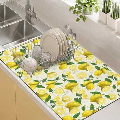 Kitchen Countertop Dish Drying Mat, Super Absorbent Coffee Bar Mat by Kuyig+Home
