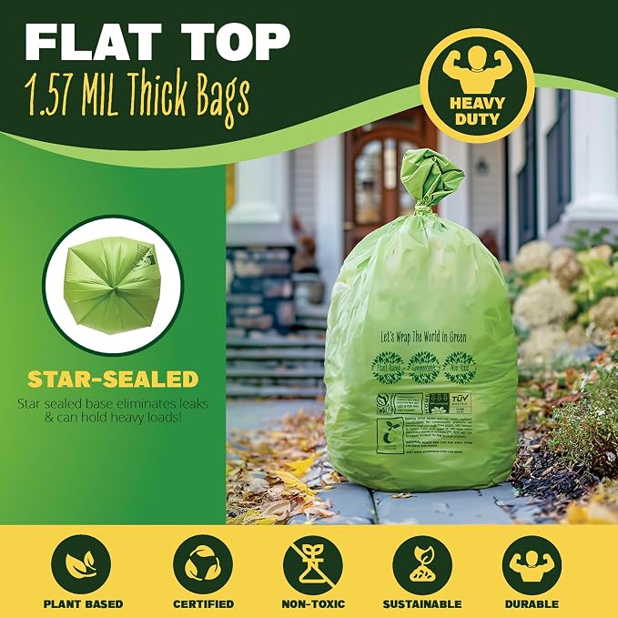 30-33 Gallon Compost Bags 30 Bags Yard Waste Bags Flat-Top Liners Compostable - Image 3