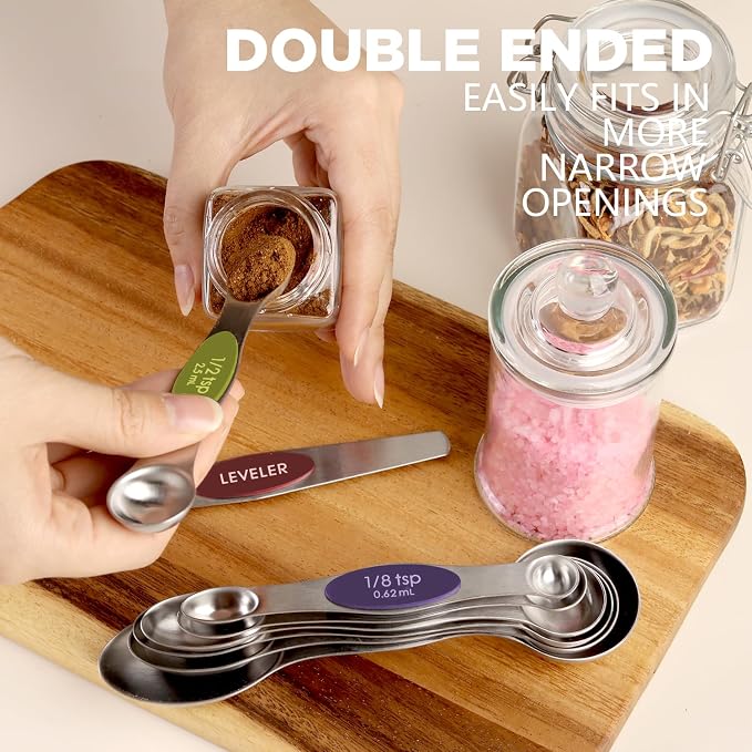 ChefAide Pack of 8 Stainless Steel Magnetic Measuring Spoons Set, Dual Sided - Image 3